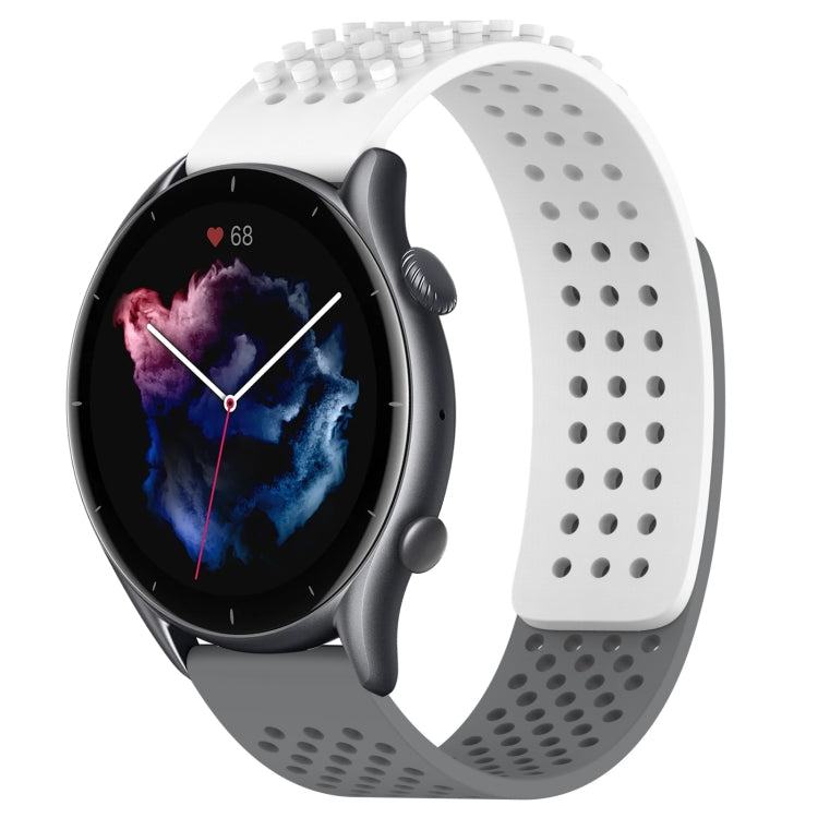For Amazfit GTR 3 22mm Holes Breathable 3D Dots Silicone Watch Band(White+Grey) - Watch Bands by PMC TechLife | Online Shopping South Africa | PMC TechLife