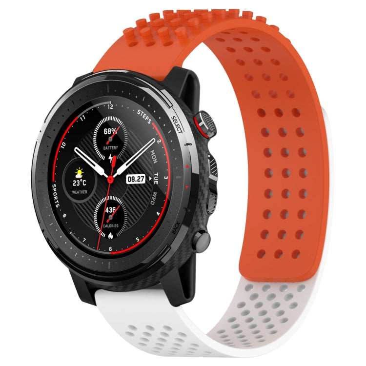 For Amazfit 3 22mm Holes Breathable 3D Dots Silicone Watch Band(Orange+White) - Watch Bands by PMC TechLife | Online Shopping South Africa | PMC TechLife