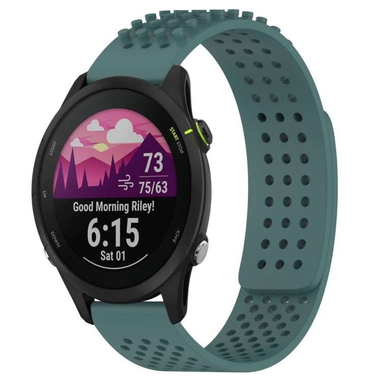 For Garmin Forerunner 255 Music 22mm Holes Breathable 3D Dots Silicone Watch Band(Olive Green) - Watch Bands by PMC TechLife | Online Shopping South Africa | PMC TechLife