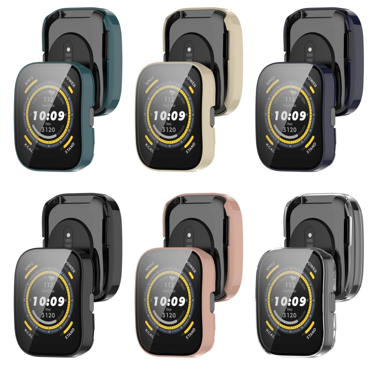 For Amazfit Bip 5 Tempered Film Integrated PC Watch Protective Case(Green) - Watch Cases by PMC TechLife | Online Shopping South Africa | PMC TechLife | Buy Now Pay Later Mobicred