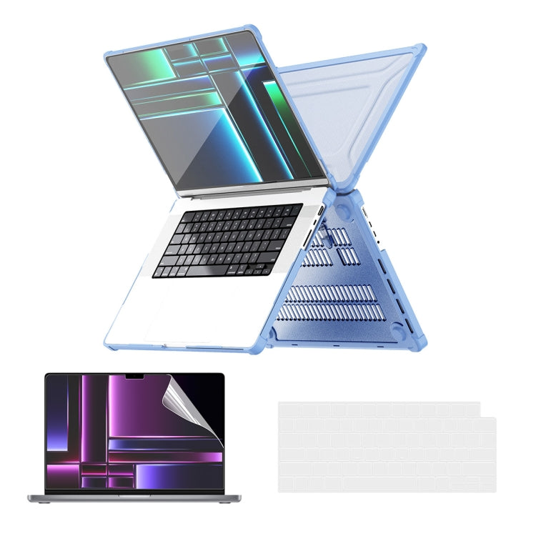 For MacBook Pro 14.2 A2442/A2779 ENKAY Hat-Prince 3 in 1 Protective Bracket Case Cover Hard Shell with TPU Keyboard Film / PET Screen Protector, Version:EU(Light Blue) - free shipping - PMC Jewellery - Order now!