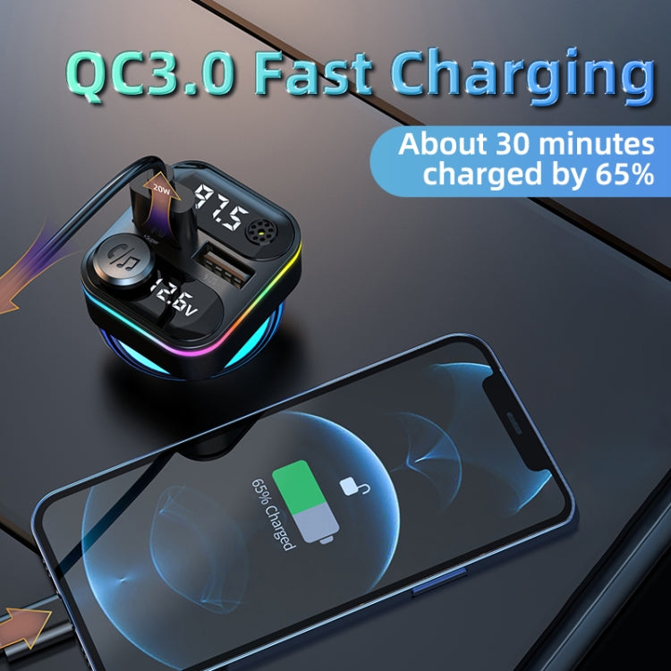 C37 Car QC3.0 20W Fast Charger LED Backlit Atmosphere Light MP3 Player Bluetooth FM Transmitter - Bluetooth Car Kits by PMC TechLife | Online Shopping South Africa | PMC TechLife | Buy Now Pay Later Mobicred