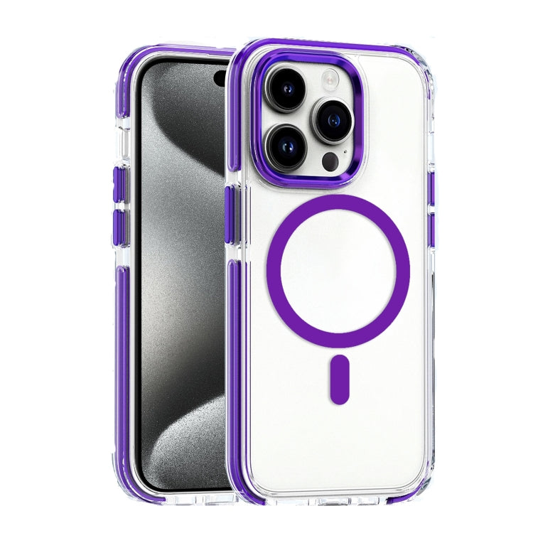 For iPhone 15 Pro Max Dual-color MagSafe TPU Hybrid Clear PC Shockproof Phone Case(Purple) - iPhone 15 Pro Max Cases by PMC TechLife | Online Shopping South Africa | PMC TechLife