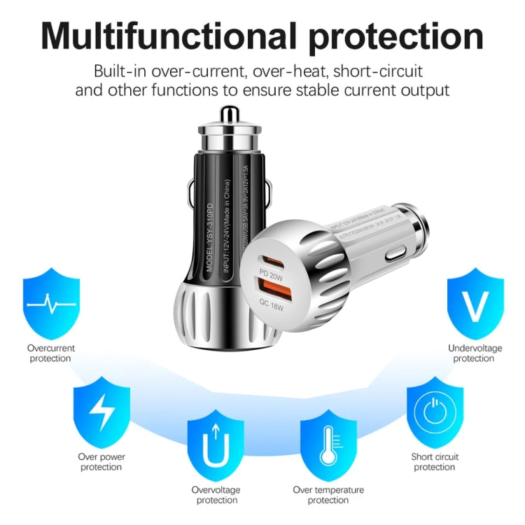 YSY-310PD 38W PD20W USB-C + QC3.0 18W USB Dual Port Fast Car Charger(White) - Car Charger by PMC TechLife | Online Shopping South Africa | PMC TechLife | Buy Now Pay Later Mobicred