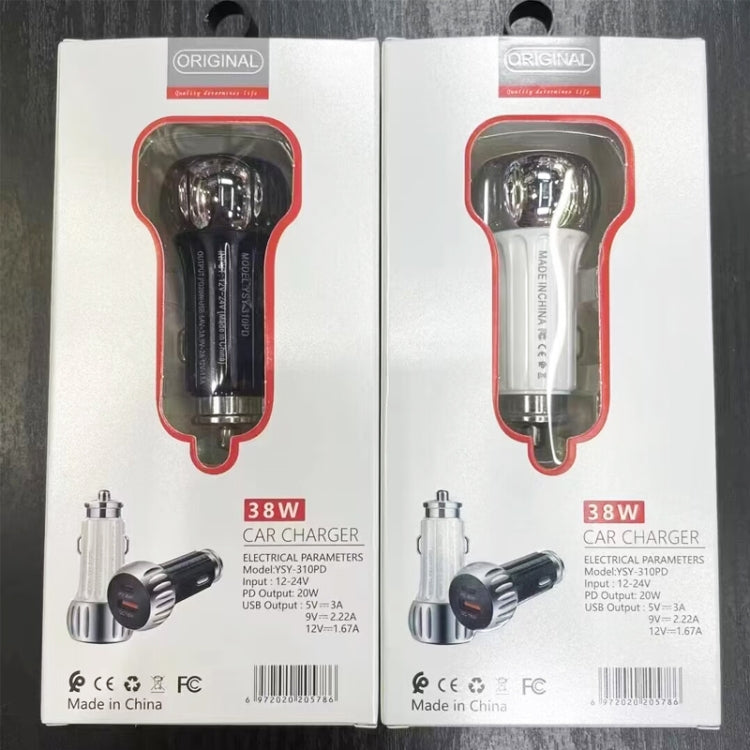 YSY-310PD 38W PD20W USB-C + QC3.0 18W USB Dual Port Fast Car Charger(White) - Car Charger by PMC TechLife | Online Shopping South Africa | PMC TechLife | Buy Now Pay Later Mobicred