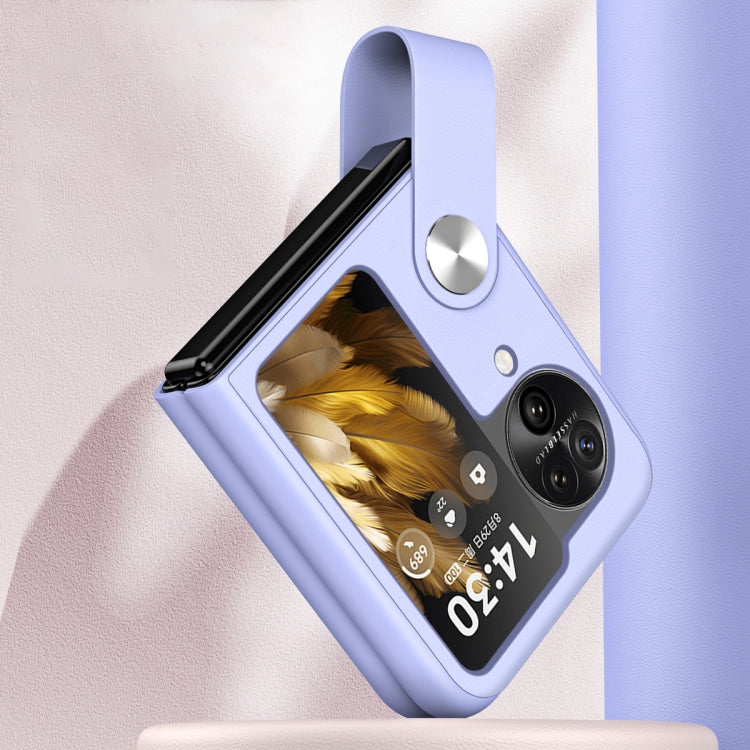 For OPPO  Find N3 Flip Hand Strap Plain Leather Phone Case(Black) - Find N3 Flip Cases by PMC TechLife | Online Shopping South Africa | PMC TechLife