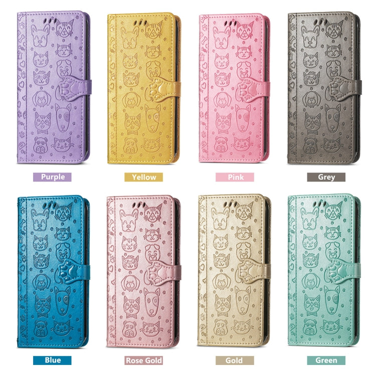 For iPhone 16e Cat and Dog Embossed Leather Phone Case(Blue) - iPhone 16e Cases by PMC TechLife | Online Shopping South Africa | PMC TechLife | Buy Now Pay Later Mobicred