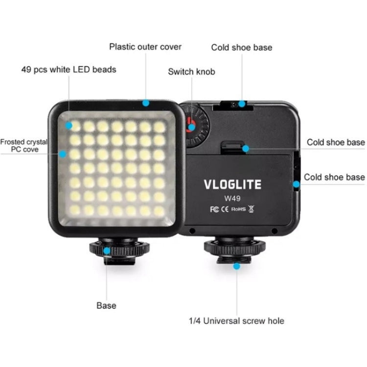VLOGLITE W49 Photography Cell Phone Live Streaming Beauty Lights Mini Fill Light LED Camera Light -  by VLOGLITE | Online Shopping South Africa | PMC TechLife | Buy Now Pay Later Mobicred