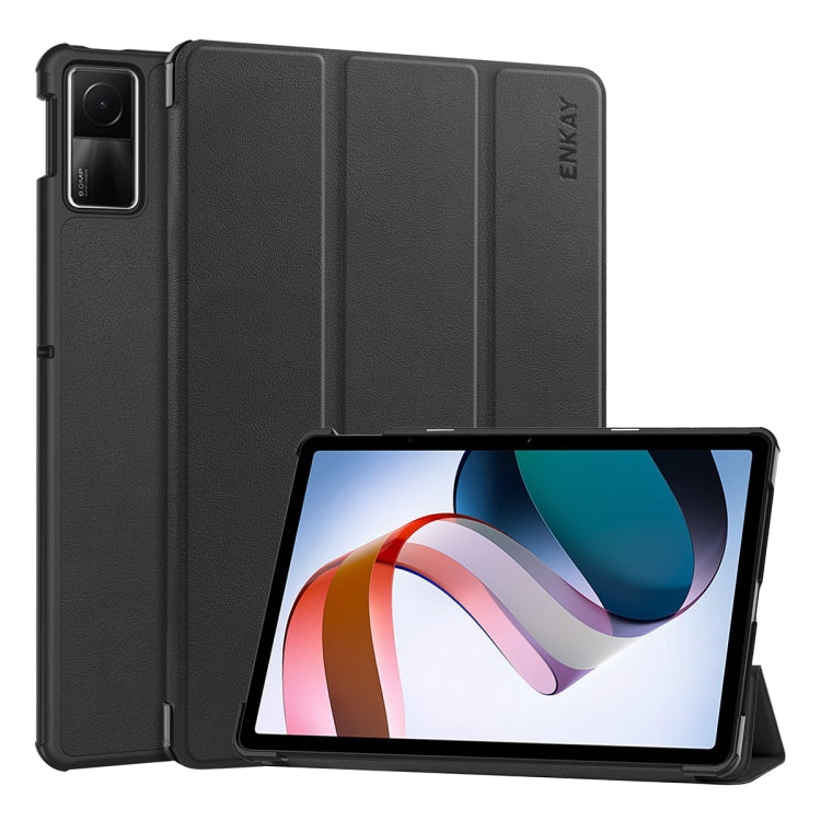 For Redmi Pad SE 11.0 ENKAY Tri-fold Custer Texture Leather Smart Tablet Case(Black) - free shipping - PMc TechLife - Order now!