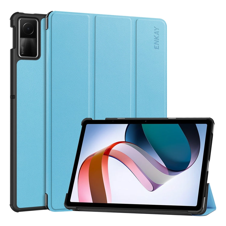 For Redmi Pad SE 11.0 ENKAY Tri-fold Custer Texture Leather Smart Tablet Case(Light Blue) - free shipping - PMc TechLife - Order now!