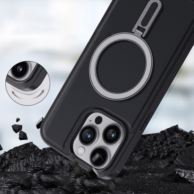 For iPhone 15 Shield MagSafe Magnetic Holder Phone Case(Black) - iPhone 15 Cases by PMC TechLife | Online Shopping South Africa | PMC TechLife
