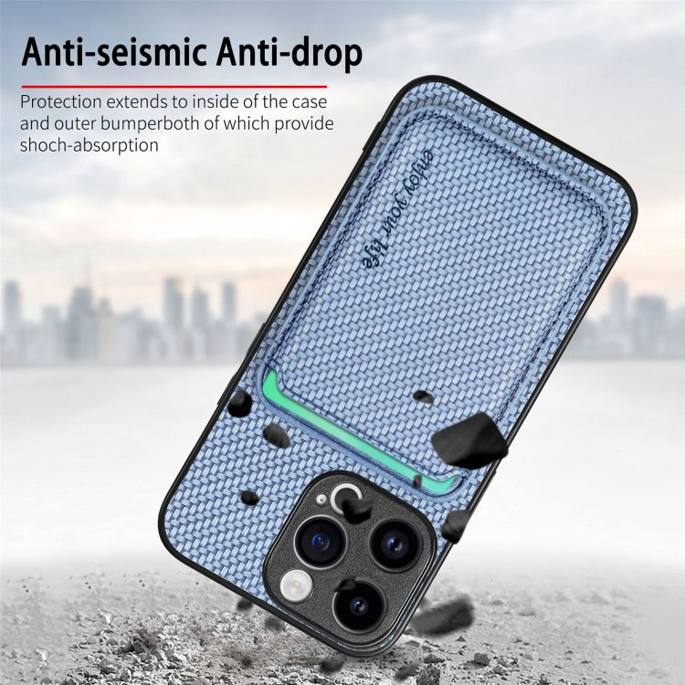 For iPhone 15 Pro Carbon Fiber Leather Card Magsafe Phone Case(Blue) - iPhone 15 Pro Cases by PMC TechLife | Online Shopping South Africa | PMC TechLife