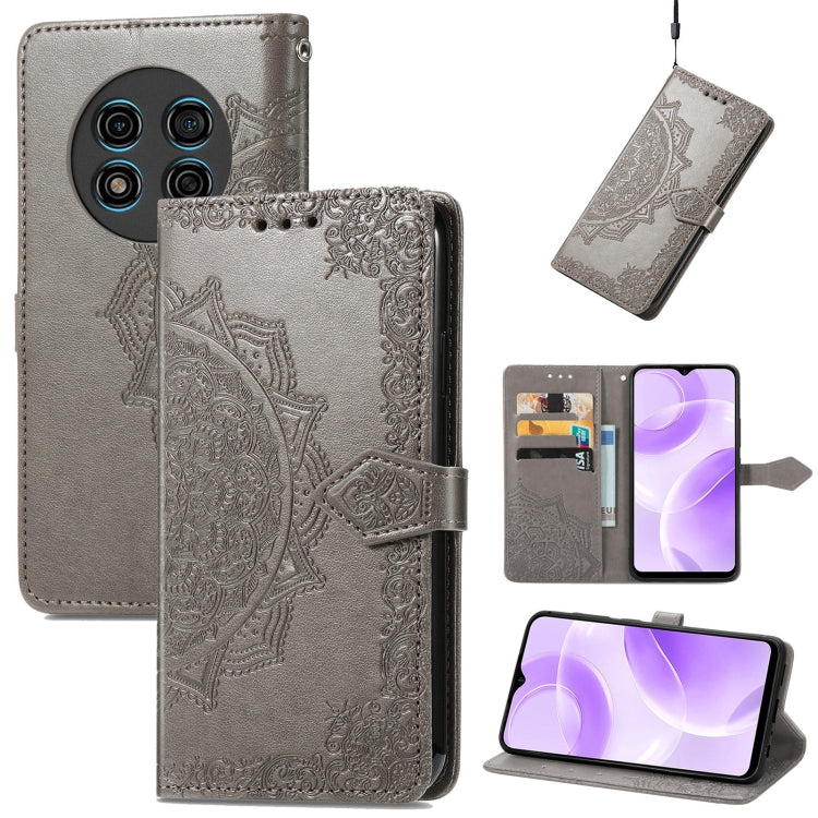 For Ulefone Note 15 Mandala Flower Embossed Leather Phone Case(Gray) - Ulefone Cases by PMC Jewellery | Online Shopping South Africa | PMC Jewellery | Buy Now Pay Later Mobicred