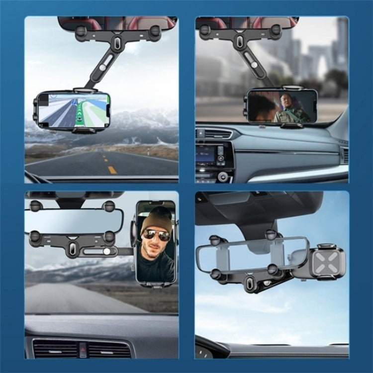 R010 Universal Vehicle Rearview Mirror Phone Holder Multifunctional Retractable Cell Phone Car Mount(Black) - Car Holders by PMC TechLife | Online Shopping South Africa | PMC TechLife | Buy Now Pay Later Mobicred