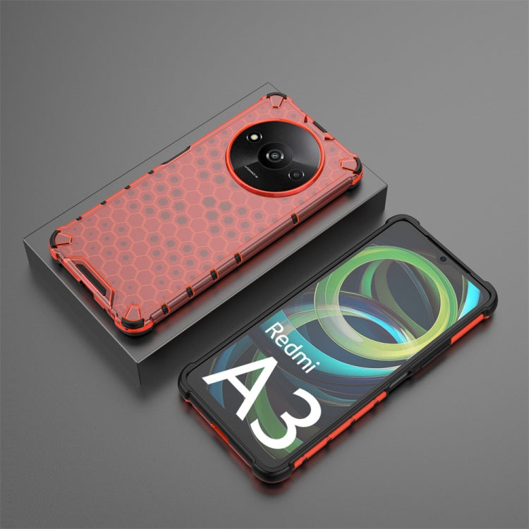 For Xiaomi Redmi A3 Shockproof Honeycomb Phone Case(Red) - Xiaomi Cases by PMC TechLife | Online Shopping South Africa | PMC TechLife | Buy Now Pay Later Mobicred