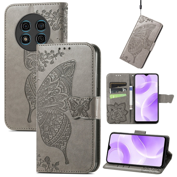 For Ulefone Note 15 Butterfly Love Flower Embossed Leather Phone Case(Gray) - Ulefone Cases by PMC Jewellery | Online Shopping South Africa | PMC Jewellery | Buy Now Pay Later Mobicred