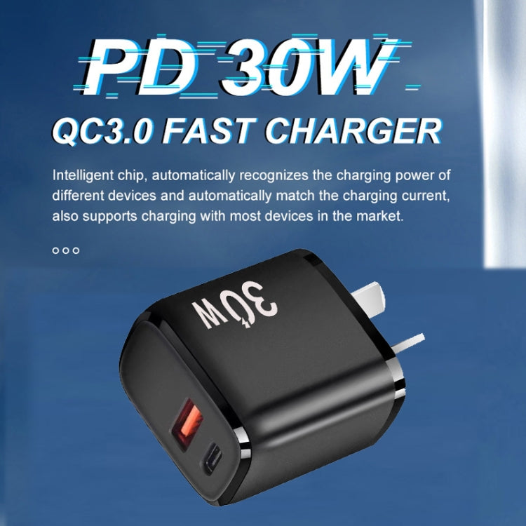 PD30W USB-C / Type-C + QC3.0 USB Dual Port Charger for iPhone 15 / iPad Series, AU Plug(Black) - USB Charger by PMC Jewellery | Online Shopping South Africa | PMC Jewellery | Buy Now Pay Later Mobicred