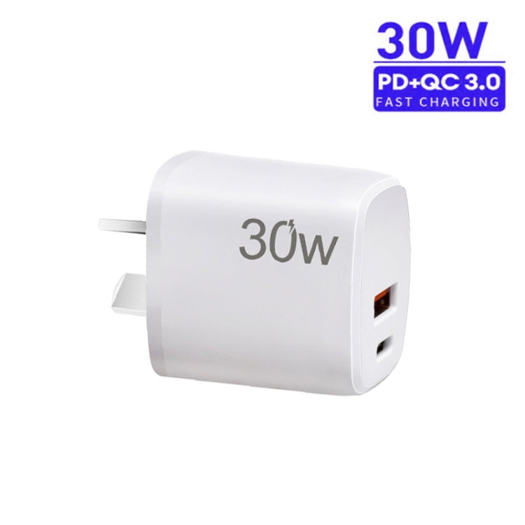 PD30W USB-C / Type-C + QC3.0 USB Charger with 1m Type-C to Type-C Data Cable, AU Plug(White) - USB Charger by PMC TechLife | Online Shopping South Africa | PMC TechLife | Buy Now Pay Later Mobicred