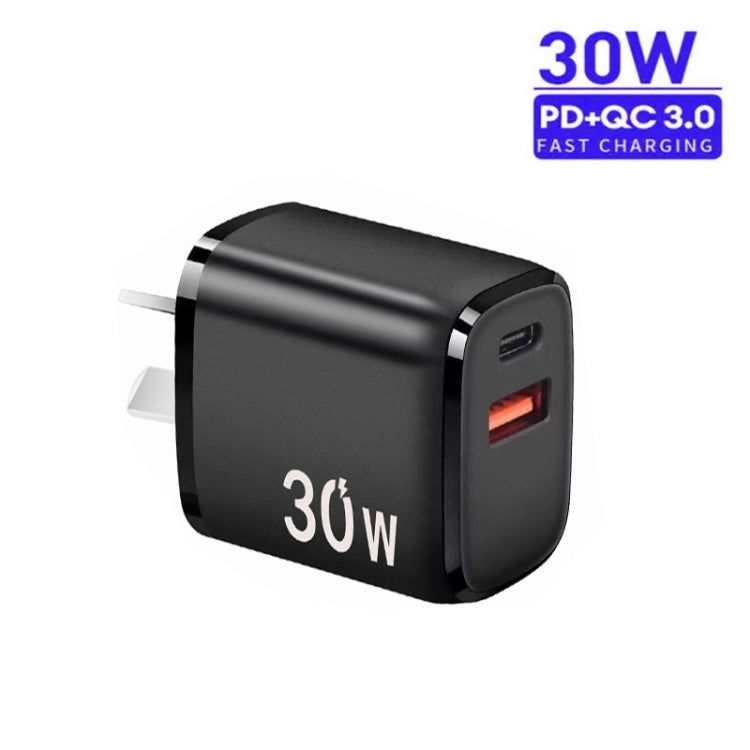 PD30W USB-C / Type-C + QC3.0 USB Charger with 1m Type-C to Type-C Data Cable, AU Plug(Black) - USB Charger by PMC TechLife | Online Shopping South Africa | PMC TechLife | Buy Now Pay Later Mobicred