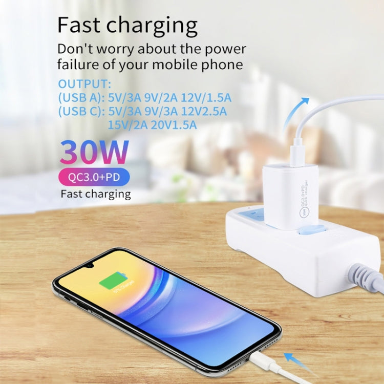 PD30W USB-C / Type-C + QC3.0 USB Charger with 1m Type-C to Type-C Data Cable, AU Plug(Black) - USB Charger by PMC TechLife | Online Shopping South Africa | PMC TechLife | Buy Now Pay Later Mobicred