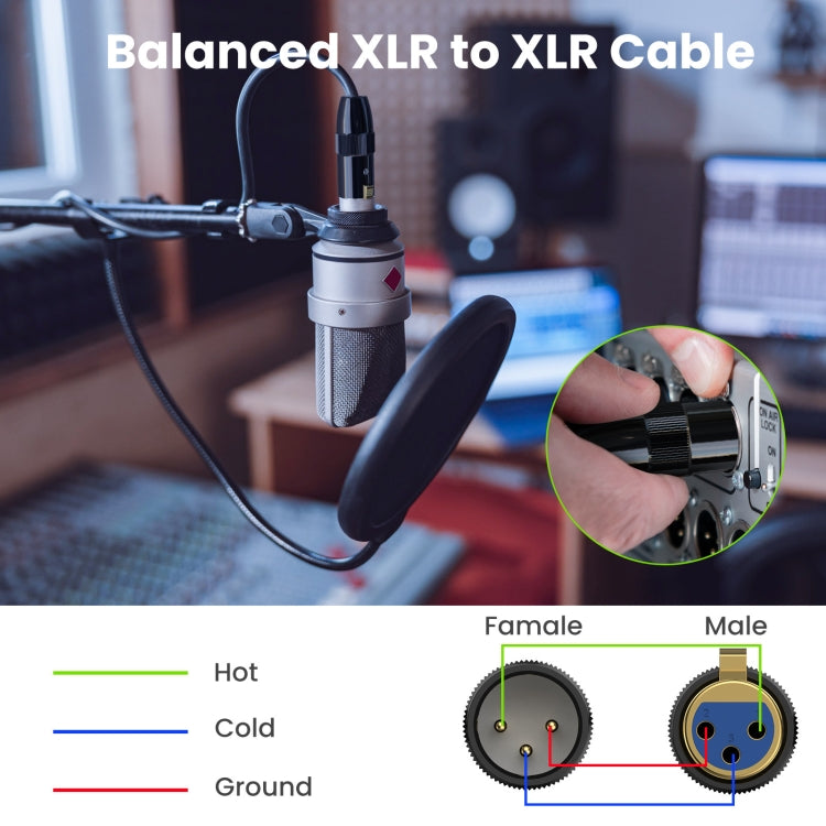 JUNSUNMAY XLR Male to Male Mic Cord 3 Pin Audio Cable Balanced Shielded Cable, Length:3m - Microphone Audio Cable & Connector by JUNSUNMAY | Online Shopping South Africa | PMC TechLife | Buy Now Pay Later Mobicred