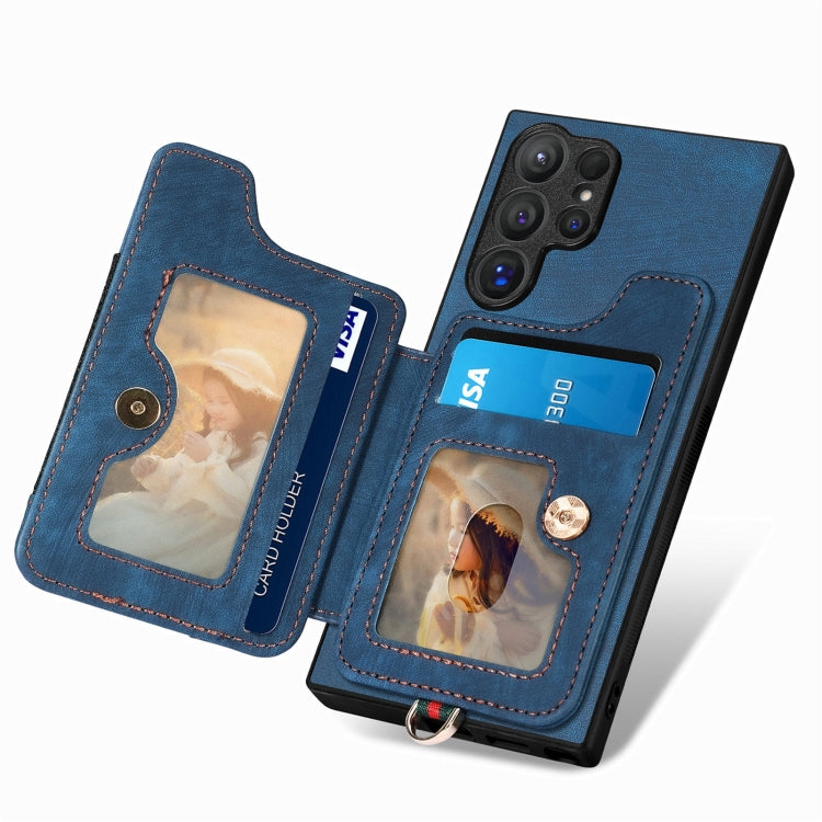 For Samsung Galaxy S25 Ultra 5G Retro Skin-feel Ring Multi-card Wallet Phone Case(Blue) - Galaxy S25 Ultra 5G Cases by PMC TechLife | Online Shopping South Africa | PMC TechLife | Buy Now Pay Later Mobicred