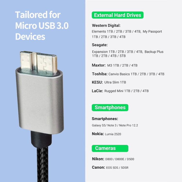 JUNSUNMAY USB 3.0 Male to Micro-B Cord Cable Compatible with Samsung Camera Hard Drive, Length:1m - free shipping - PMC TechLife - Order now!