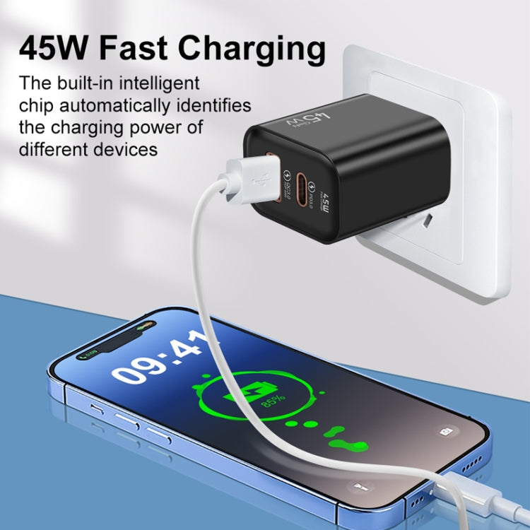 45PQ 45W PD25W + QC3.0 20W USB Super Fast Charger with Type-C to 8 Pin Cable, US Plug(Transparent Gray) - USB Charger by PMC Jewellery | Online Shopping South Africa | PMC Jewellery | Buy Now Pay Later Mobicred