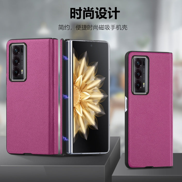 For Honor Magic V2 Litchi Magnetic Hinge Shockproof Phone Case(Rose) - Honor Cases by PMC TechLife | Online Shopping South Africa | PMC TechLife | Buy Now Pay Later Mobicred