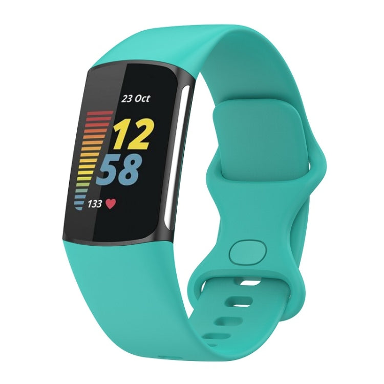 For Fitbit Charge 6 Solid Color Butterfly Buckle Silicone Watch Band, Size:S Size(Teal Green) - Watch Bands by PMC TechLife | Online Shopping South Africa | PMC TechLife | Buy Now Pay Later Mobicred