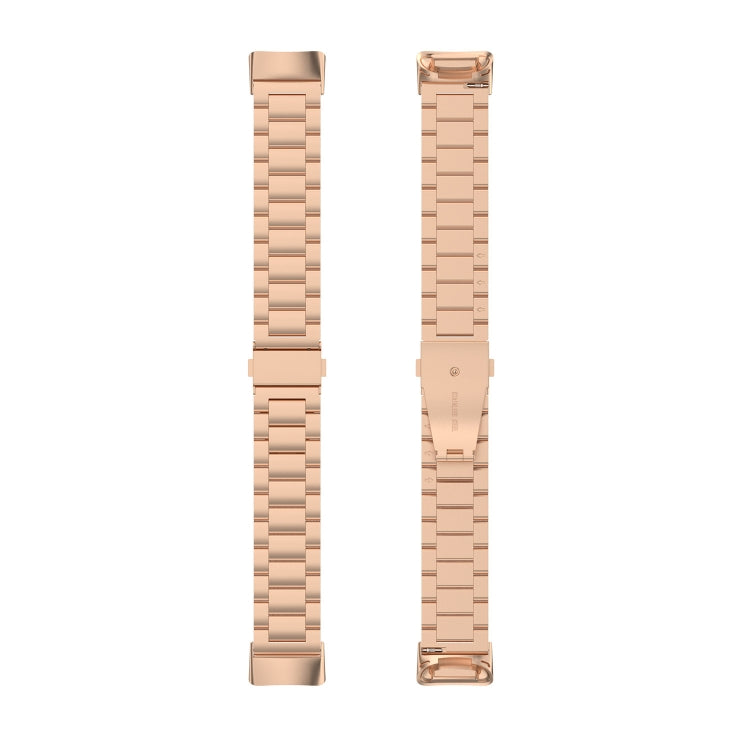 For Fitbit Charge 6 Three Beads Stainless Steel Metal Watch Band(Rose Gold) - Watch Bands by PMC TechLife | Online Shopping South Africa | PMC TechLife | Buy Now Pay Later Mobicred