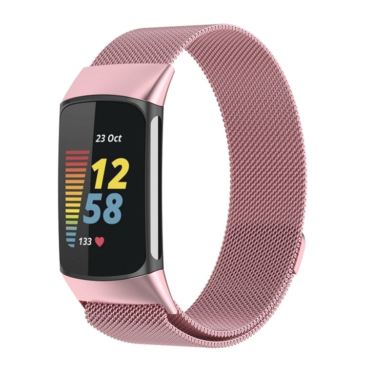 For Fitbit Charge 6 Milan Magnetic Metal Steel Mesh Watch Band(Pink) - Watch Bands by PMC TechLife | Online Shopping South Africa | PMC TechLife | Buy Now Pay Later Mobicred