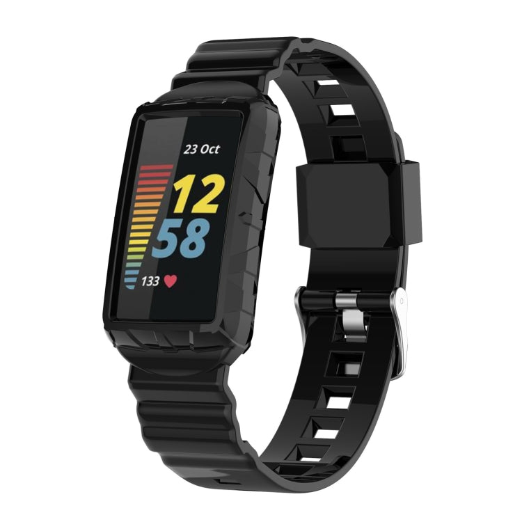 For Fitbit Charge 6 / 5 / 4 / 3 Armor Integrated TPU Watch Band(Black) - Watch Bands by PMC TechLife | Online Shopping South Africa | PMC TechLife | Buy Now Pay Later Mobicred