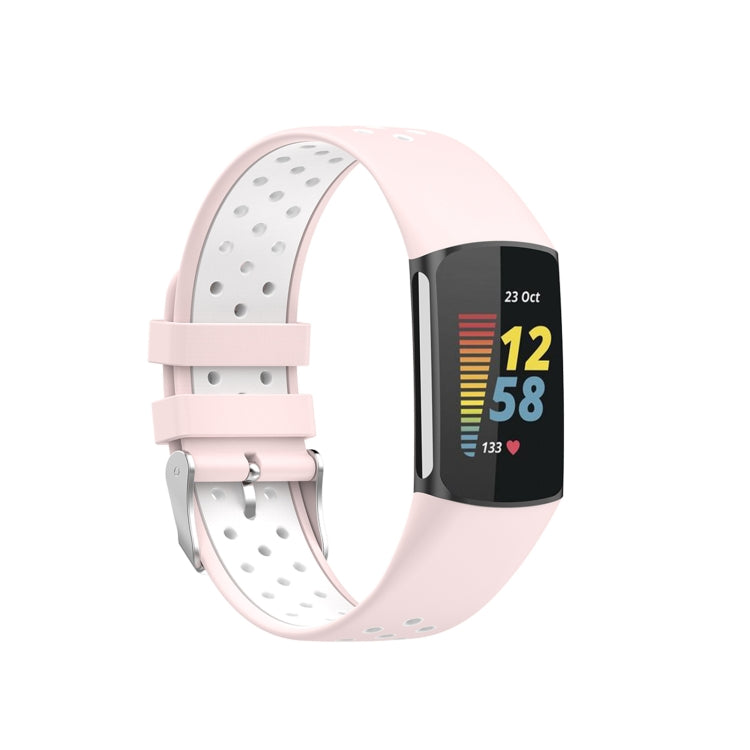 For Fitbit Charge 6 Dual Color Breathable Silicone Watch Band(Pink+White) - Watch Bands by PMC TechLife | Online Shopping South Africa | PMC TechLife | Buy Now Pay Later Mobicred