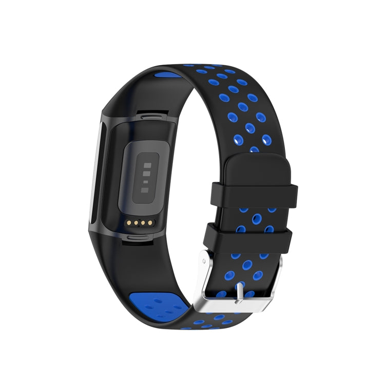 For Fitbit Charge 6 Dual Color Breathable Silicone Watch Band(Black+Blue) - Watch Bands by PMC TechLife | Online Shopping South Africa | PMC TechLife | Buy Now Pay Later Mobicred