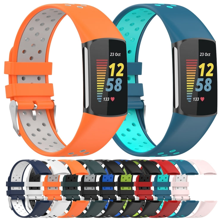 For Fitbit Charge 6 Dual Color Breathable Silicone Watch Band(Blue+White) - Watch Bands by PMC TechLife | Online Shopping South Africa | PMC TechLife