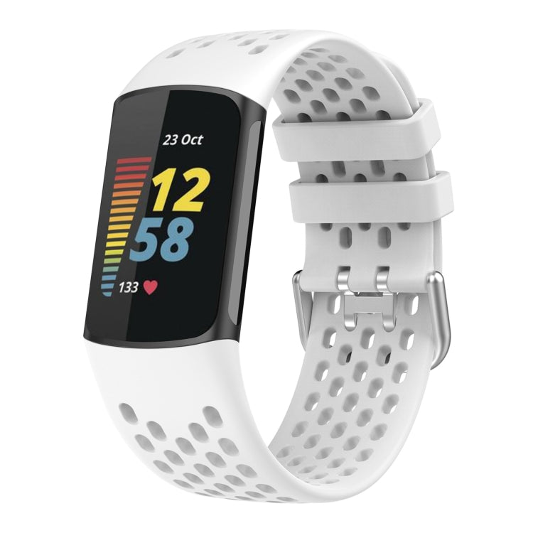 For Fitbit Charge 6 Solid Color Breathable Sports Silicone Watch Band(White) - Watch Bands by PMC TechLife | Online Shopping South Africa | PMC TechLife | Buy Now Pay Later Mobicred
