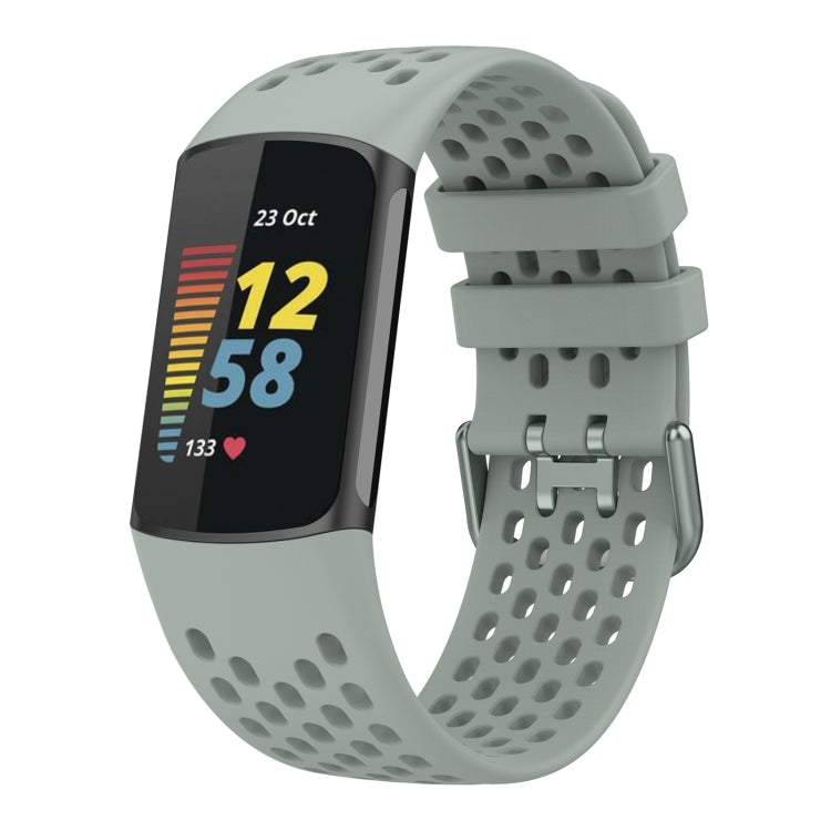 For Fitbit Charge 6 Solid Color Breathable Sports Silicone Watch Band(Gray) - Watch Bands by PMC TechLife | Online Shopping South Africa | PMC TechLife
