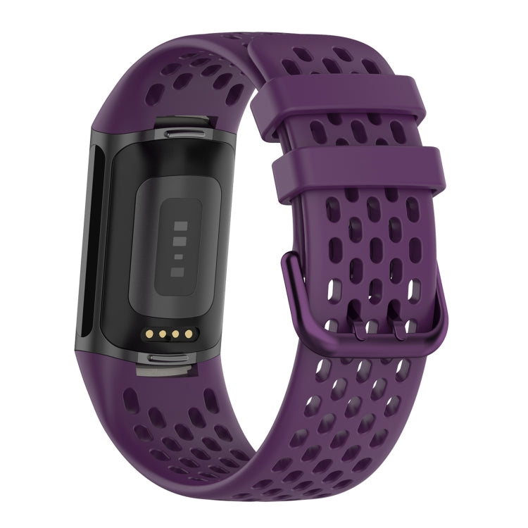 For Fitbit Charge 6 Solid Color Breathable Sports Silicone Watch Band(Dark Purple) - Watch Bands by PMC TechLife | Online Shopping South Africa | PMC TechLife | Buy Now Pay Later Mobicred