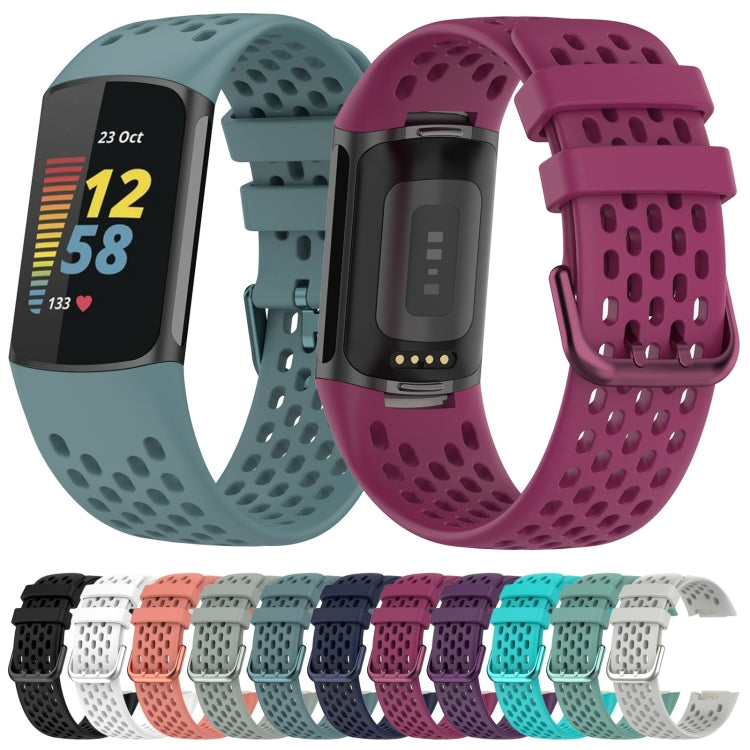 For Fitbit Charge 5 Solid Color Breathable Sports Silicone Watch Band(Pink) - Watch Bands by PMC TechLife | Online Shopping South Africa | PMC TechLife | Buy Now Pay Later Mobicred