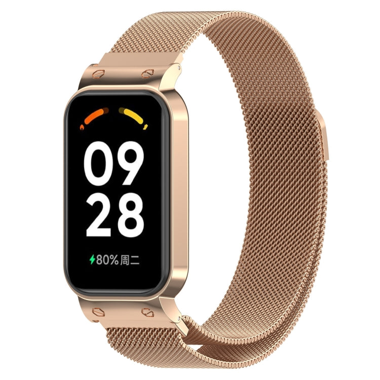 For Xiaomi Mi Band 8 Active Milan Magnetic Metal Steel Mesh Watch Band + Watch Frame(Rose Gold) - free shipping - PMC TechLife - Order now!