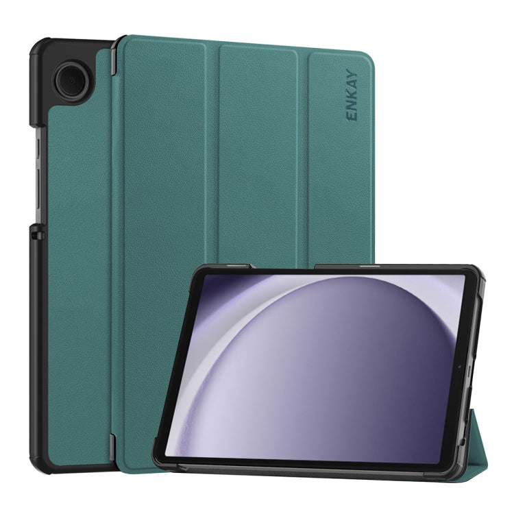 For Samsung Galaxy Tab A9 8.7 ENKAY Tri-fold Custer Texture Leather Smart Tablet Case(Dark Green) - free shipping - PMc TechLife - Order now!