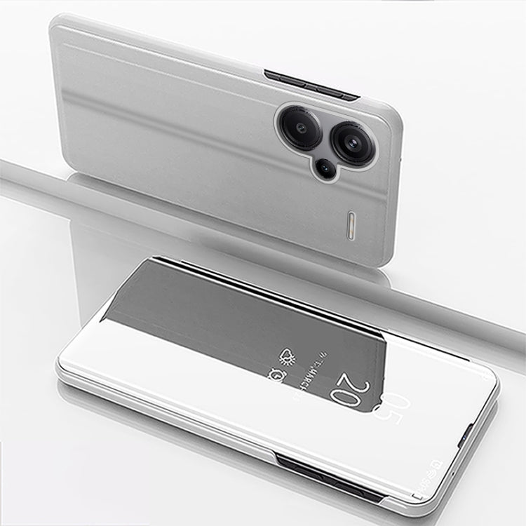 For Xiaomi Redmi Note 13 Pro+ Plated Mirror Horizontal Flip Leather Phone Case with Holder(Silver) - Note 13 Pro+ Cases by PMC TechLife | Online Shopping South Africa | PMC TechLife