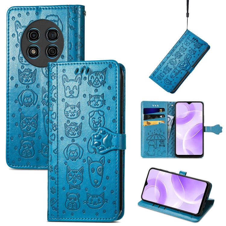 For Ulefone Note 15 Cat and Dog Embossed Leather Phone Case(Blue) - Ulefone Cases by PMC Jewellery | Online Shopping South Africa | PMC Jewellery | Buy Now Pay Later Mobicred
