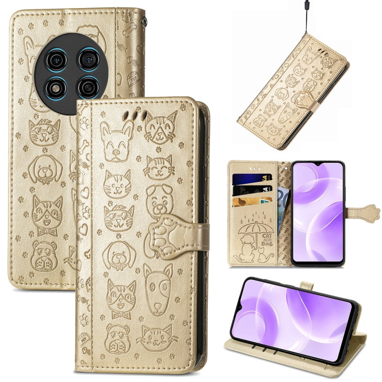 For Ulefone Note 15 Cat and Dog Embossed Leather Phone Case(Gold) - Ulefone Cases by PMC Jewellery | Online Shopping South Africa | PMC Jewellery | Buy Now Pay Later Mobicred