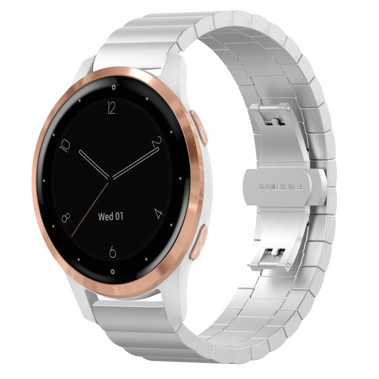 For Garmin Vivoactive 4S One Bead Butterfly Buckle Stainless Steel Metal Watch Band(Silver) - Watch Bands by PMC TechLife | Online Shopping South Africa | PMC TechLife | Buy Now Pay Later Mobicred