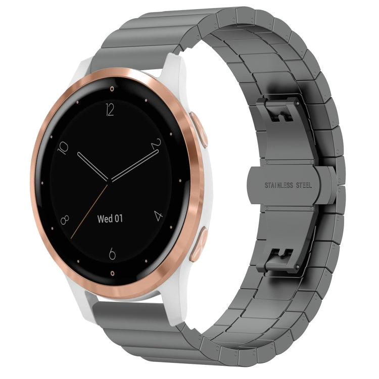 For Garmin Vivoactive 4S One Bead Butterfly Buckle Stainless Steel Metal Watch Band(Gray) - free shipping - PMC TechLife - Order now!