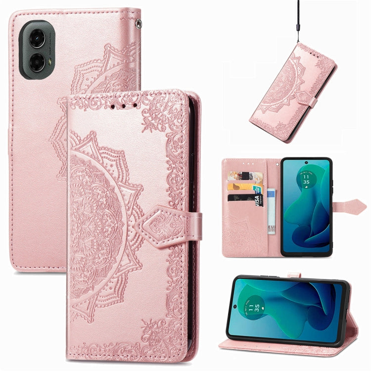 For Motorola Moto G 2024 Mandala Flower Embossed Leather Phone Case(Rose Gold) - Motorola Cases by PMC Jewellery | Online Shopping South Africa | PMC Jewellery | Buy Now Pay Later Mobicred