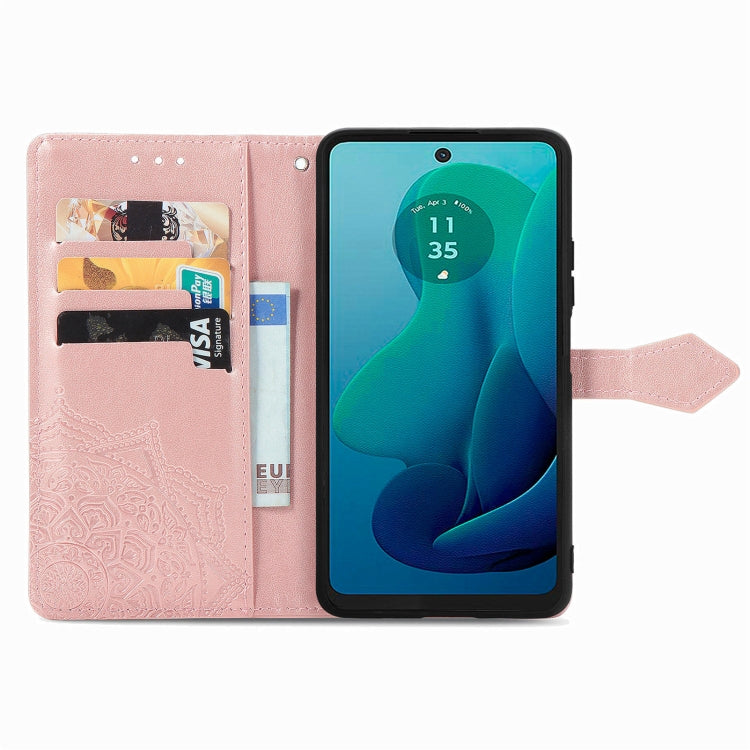 For Motorola Moto G 2024 Mandala Flower Embossed Leather Phone Case(Rose Gold) - Motorola Cases by PMC Jewellery | Online Shopping South Africa | PMC Jewellery | Buy Now Pay Later Mobicred
