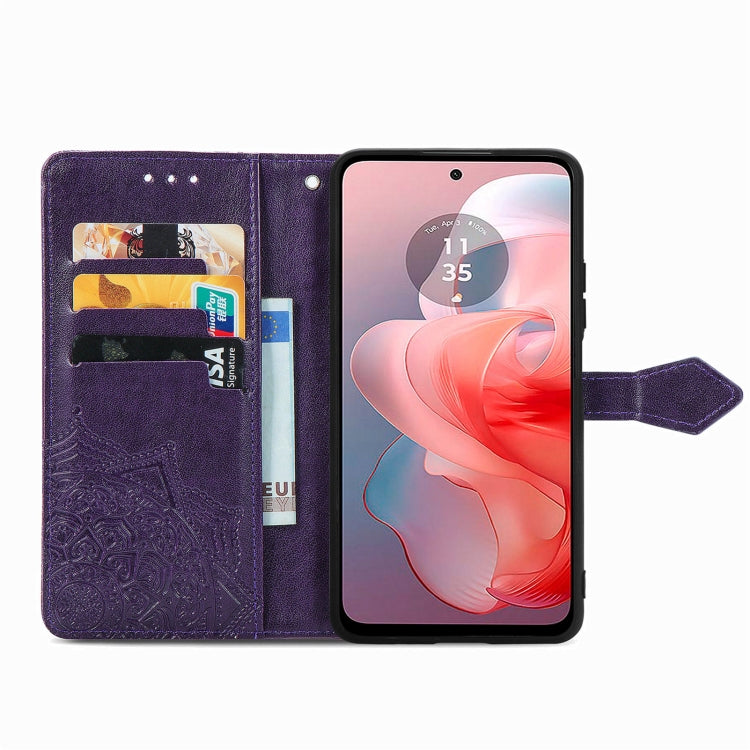 For Motorola Moto G Power 2024 Mandala Flower Embossed Leather Phone Case(Purple) - Motorola Cases by PMC Jewellery | Online Shopping South Africa | PMC Jewellery | Buy Now Pay Later Mobicred